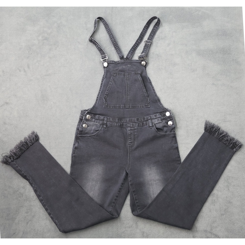 Tamnoon Denim Overalls Womens 40 Black Excellent Fringed Hem Slim Fit Skinny Bib